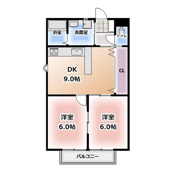 サンシャインII(2DK/2階)の間取り写真