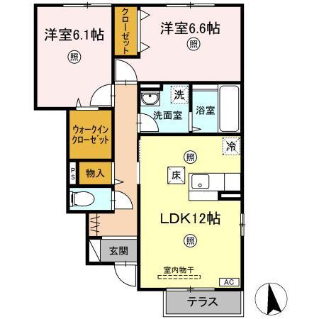 プルームガーデンII(2LDK/1階)の間取り写真