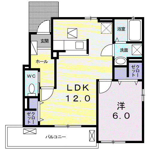 グリップII(1LDK/1階)の間取り写真