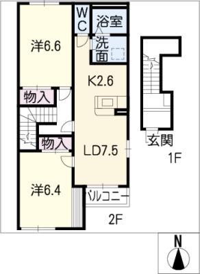 アムールメゾン(2LDK/2階)の間取り写真
