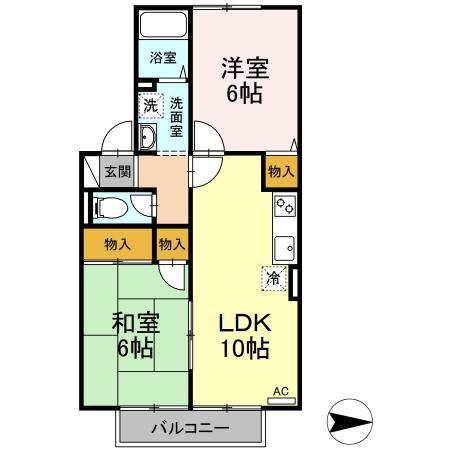 ハイツK(2LDK/2階)の間取り写真