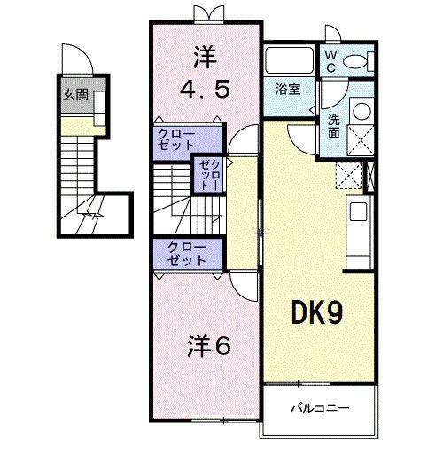 サンパティークヴィラ(2DK/2階)の間取り写真