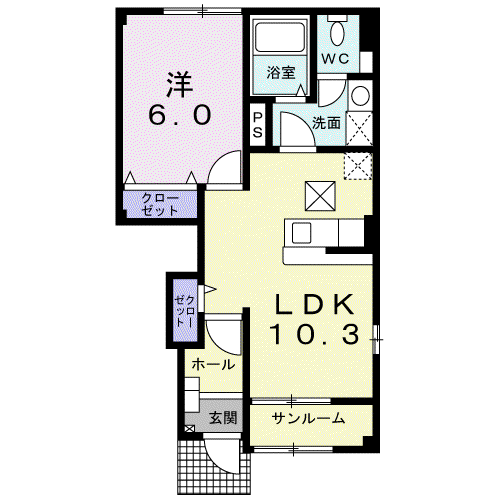 ベルソレイユ弐番館(1LDK/1階)の間取り写真