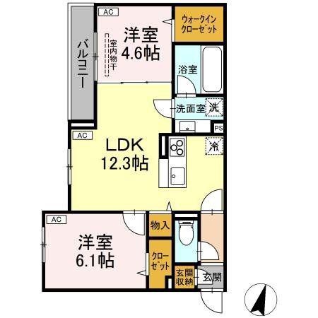 ASEET-COURT八坂(2LDK/2階)の間取り写真