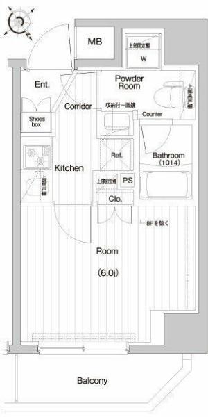 プレミアムキューブ関内(1K/2階)の間取り写真
