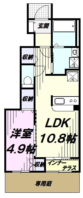 ウォーターミル十二番館(1LDK/1階)の間取り写真