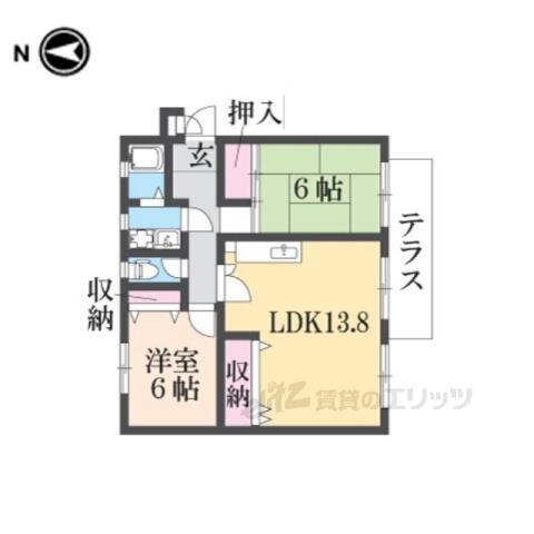 ソレイユ三宅Ⅱ(2LDK/1階)の間取り写真