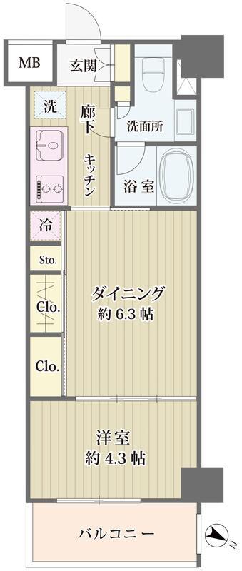 IBIS市ヶ谷(1DK/2階)の間取り写真