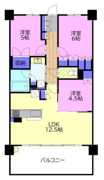 ポレスター今泉スカイテラス(3LDK/14階)の間取り写真