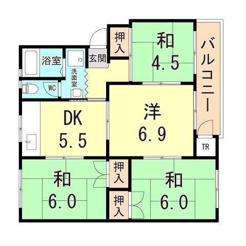 名谷1団地3号棟(4DK/4階)の間取り写真
