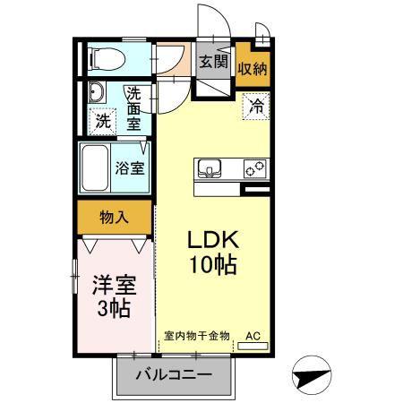 クレールレセンテA棟(1LDK/2階)の間取り写真
