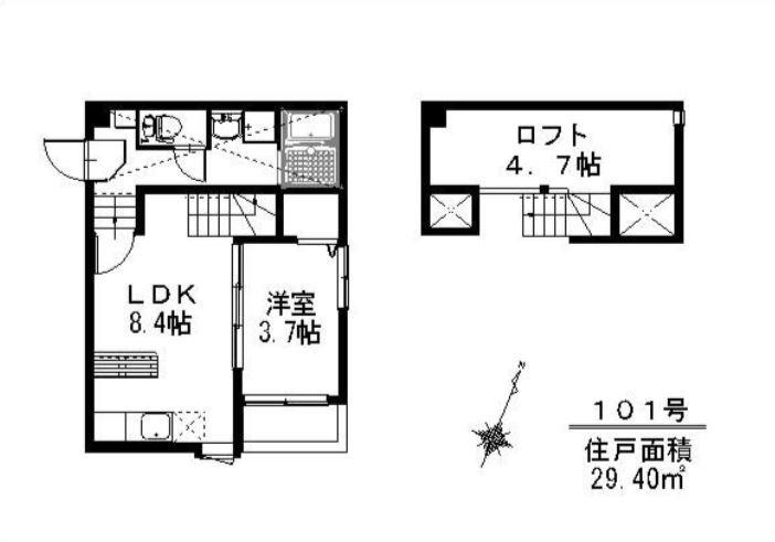 ベイコート姪浜(1LDK/1階)の間取り写真