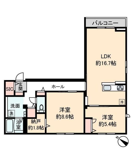 アリビオ・セレーノ横浜西寺尾(2LDK/2階)の間取り写真