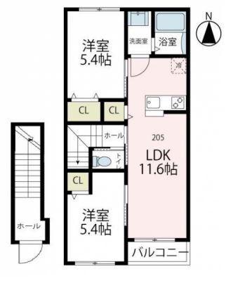 グレース湘南(2LDK/2階)の間取り写真