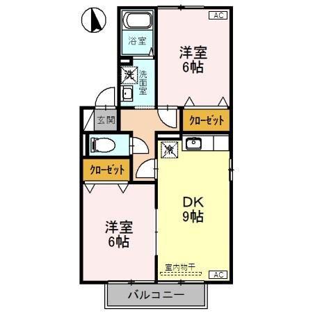 サン・ロック14 A棟(2DK/2階)の間取り写真