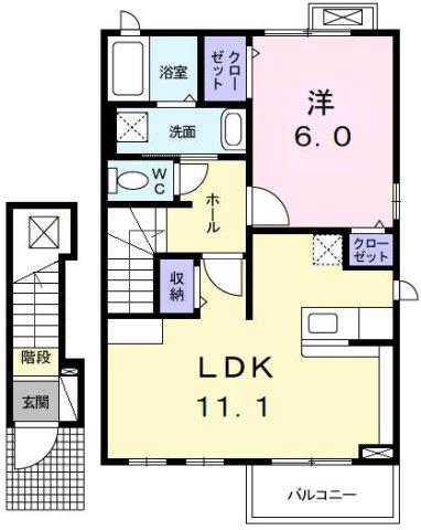 エテルノ・相見(1LDK/2階)の間取り写真