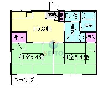 ハイツハル(2K/2階)の間取り写真