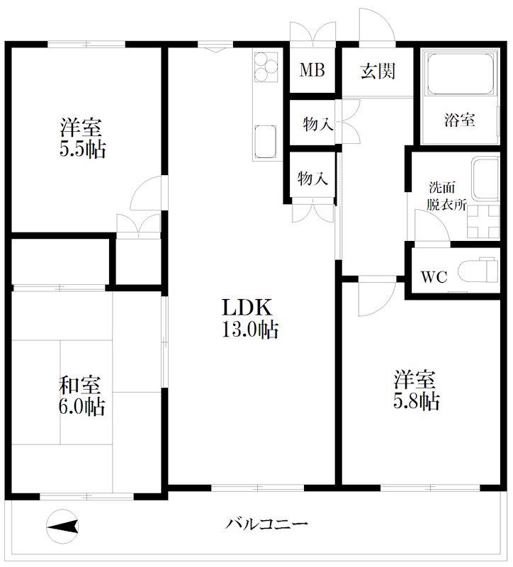 ハイツ粟新上住吉(3LDK/4階)の間取り写真