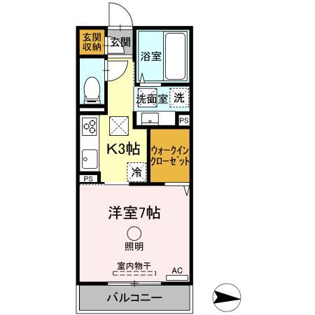 インペリアルコート(1K/2階)の間取り写真
