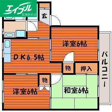 メゾニティーブラッサムA(3DK/2階)の間取り写真