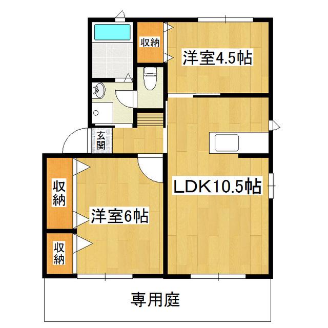 プラテリーアF棟(2LDK/1階)の間取り写真