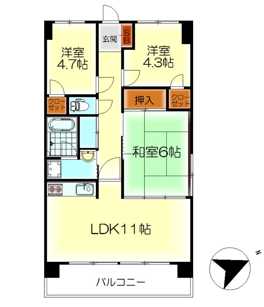 エステート1(3LDK/6階)の間取り写真