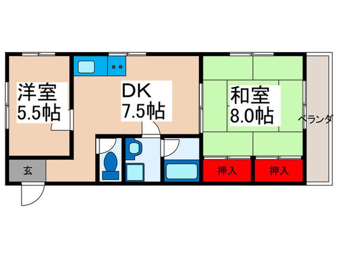 辰巳レジデンス(2DK/2階)の間取り写真