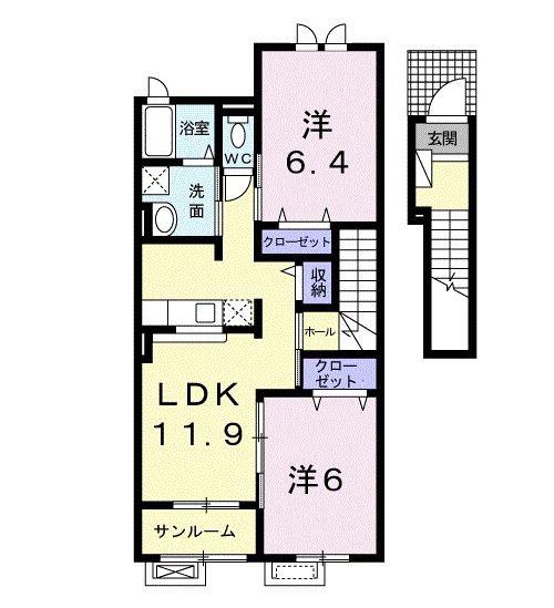 エスボナール(2LDK/2階)の間取り写真
