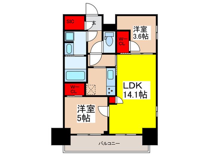リビオメゾン浅草雷門(2LDK/13階)の間取り写真