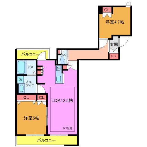 クレ ド ボヌール(2LDK/1階)の間取り写真