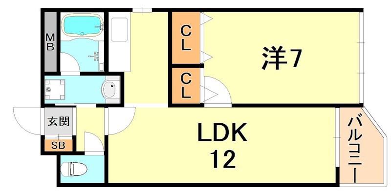 ロイヤル六甲駅前(1LDK/3階)の間取り写真