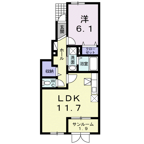 ファインアニメート・サザン(1LDK/1階)の間取り写真