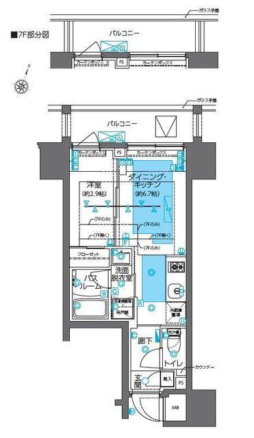 ZOOM神田(1DK/7階)の間取り写真