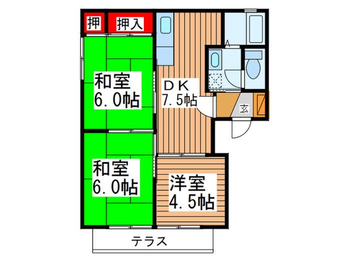 ジャルダンA(3DK/1階)の間取り写真