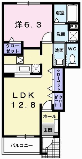 リヨン・たつのA棟(1LDK/1階)の間取り写真