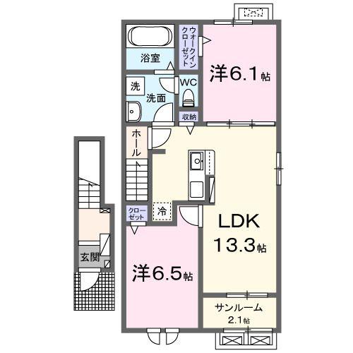 えちぜん鉄道三国線 福大前西福井駅 バス乗車時間:9分 最寄りバス停で下車 徒歩5分 2階建 新築(2LDK/2階)の間取り写真