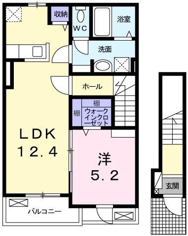 カーサ・ヴィラジオII(1LDK/2階)の間取り写真