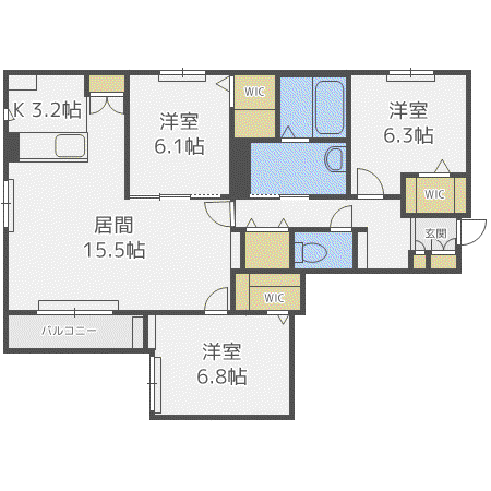 ARUKAS白石(3LDK/2階)の間取り写真