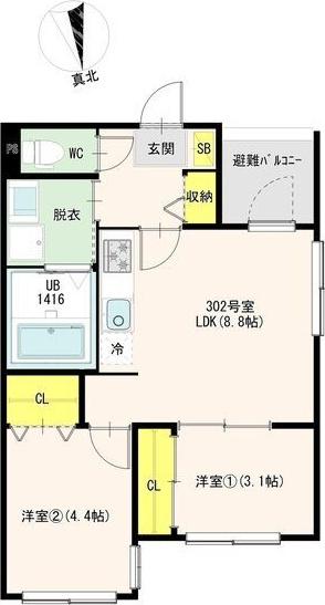 ハーモニーテラス明円町(1LDK/3階)の間取り写真