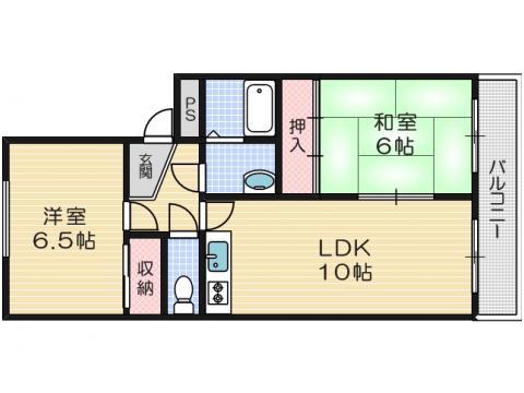 フロンティア高槻(2LDK/1階)の間取り写真