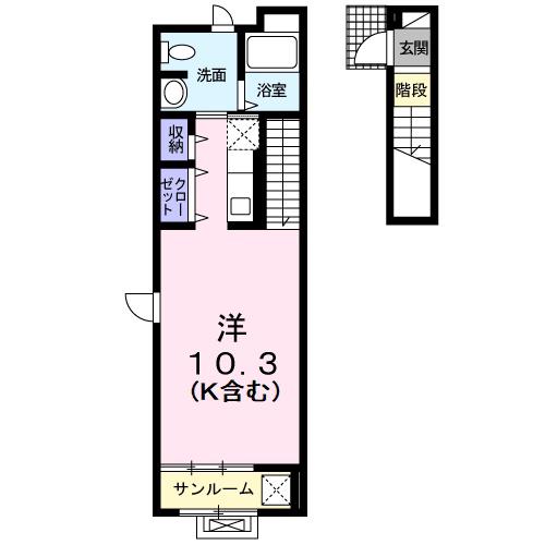 アランチャ(ワンルーム/2階)の間取り写真