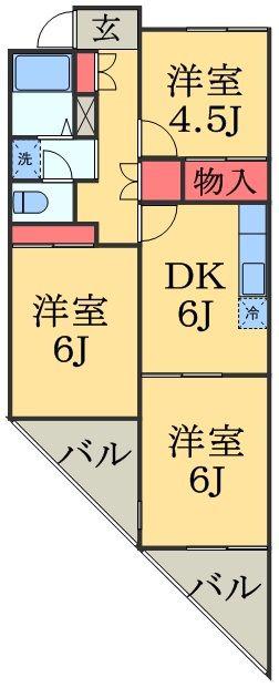 ヴューラーみつわ台A(3DK/2階)の間取り写真