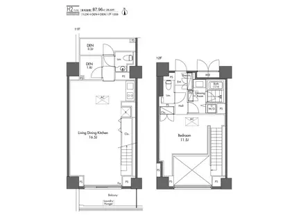 グラディート汐留ロッソ(1SLDK/12階)の間取り写真