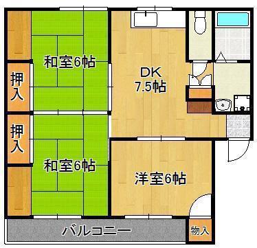 上の原ハイツ(3DK/3階)の間取り写真