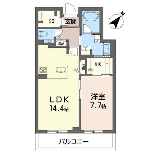 ウィズプラス浦和美園ウエストD棟(1LDK/2階)の間取り写真