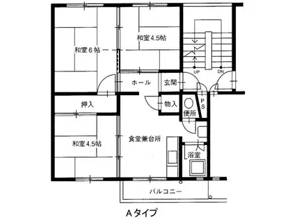 兵庫県公社 東垂水2A号棟(3DK/4階)の間取り写真