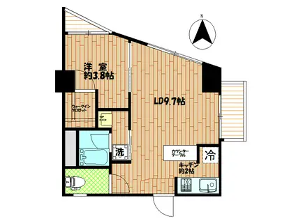 ライオンズマンション市ヶ谷(1LDK/5階)の間取り写真