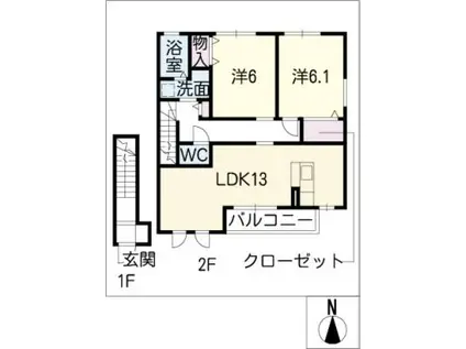 ハートホームWIT(2LDK/2階)の間取り写真