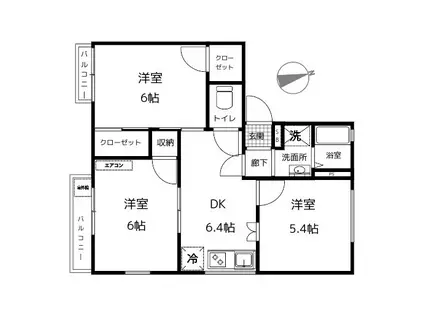 ウィンディガーデンC(3DK/2階)の間取り写真