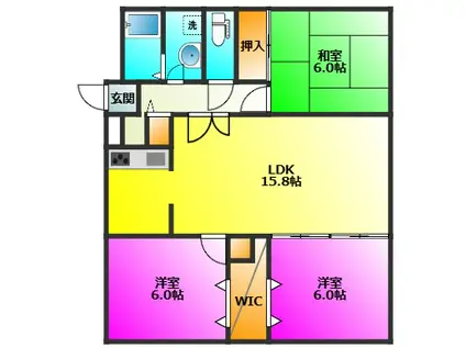 ウエストビレッジ長丘(3LDK/5階)の間取り写真
